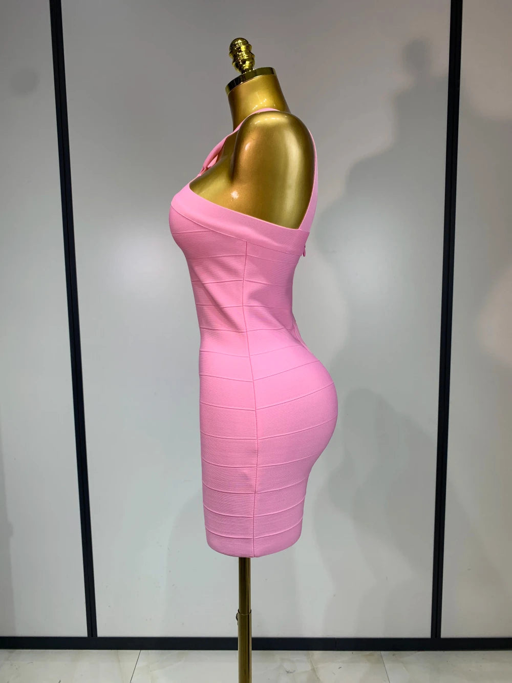 Pink Backless Bandage Mini Dress
