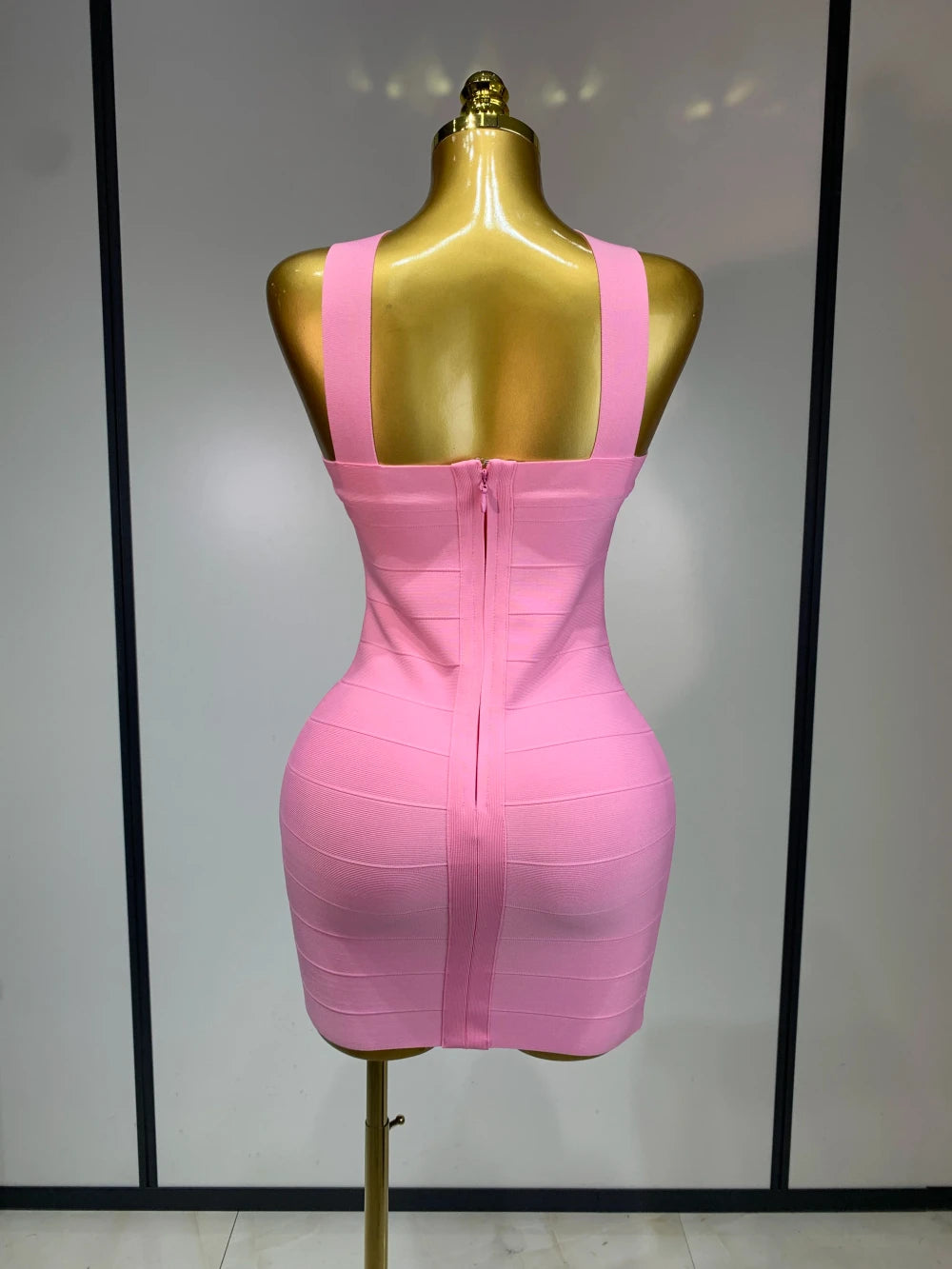 Pink Backless Bandage Mini Dress