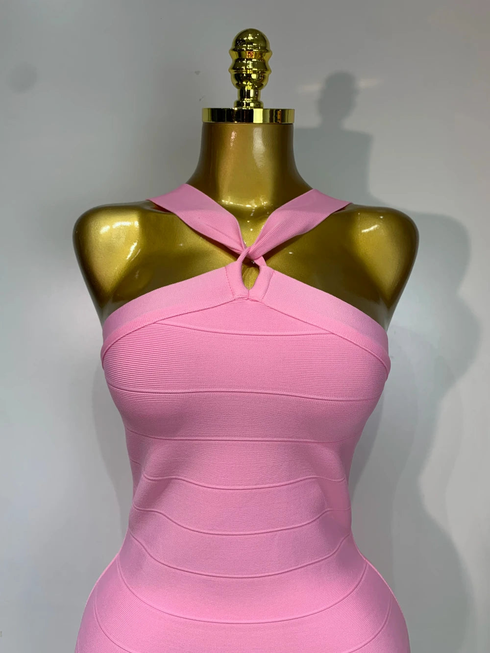 Pink Backless Bandage Mini Dress