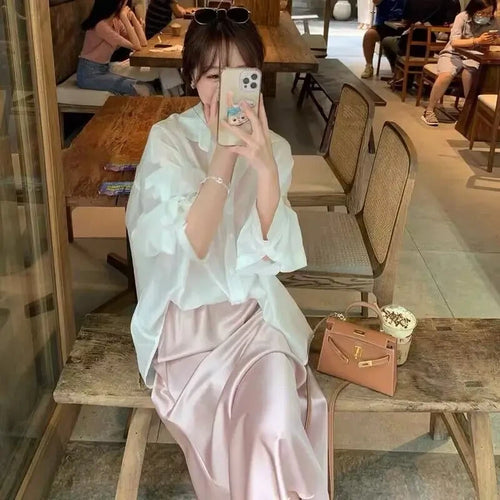 Pearly Pink Acetate Satin Skirt