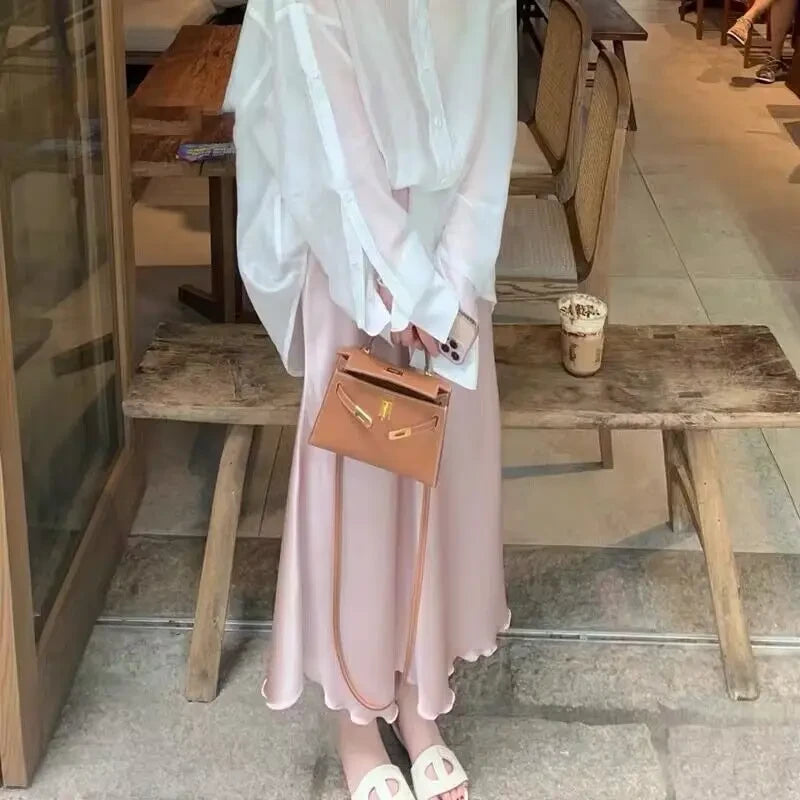 Pearly Pink Acetate Satin Skirt