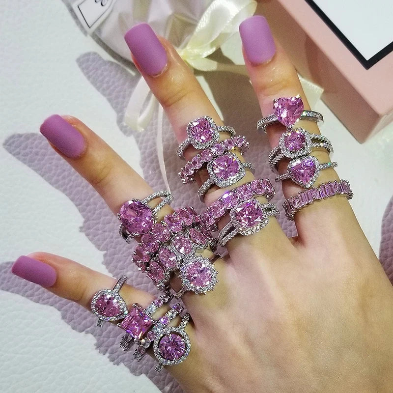 Silver Pink Cubic Zirconia Eternity Ring
