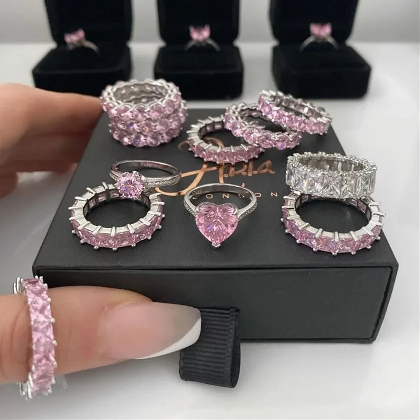 Silver Pink Cubic Zirconia Eternity Ring
