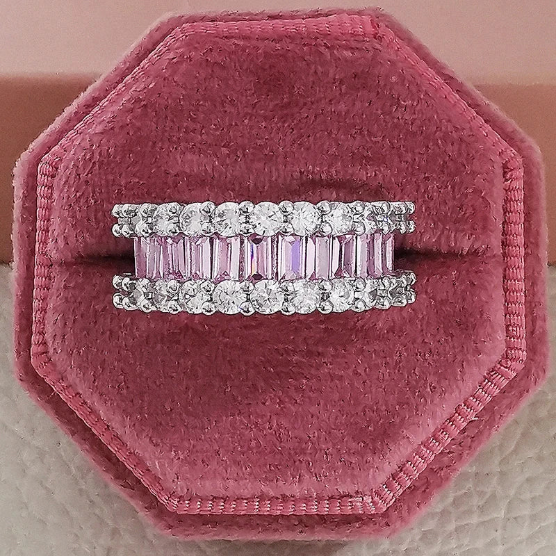 Silver Pink Cubic Zirconia Eternity Ring