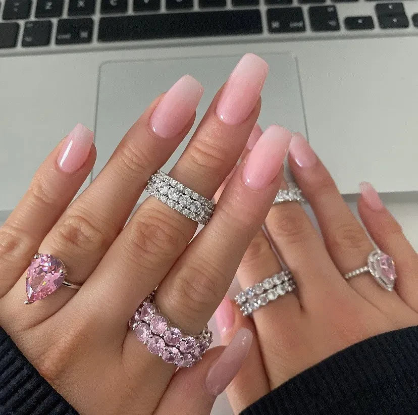 Silver Pink Cubic Zirconia Eternity Ring