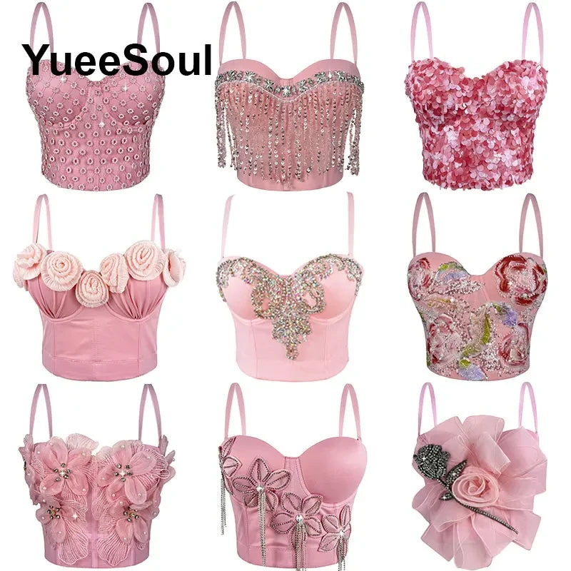 Pink Floral Y2K Corset Top