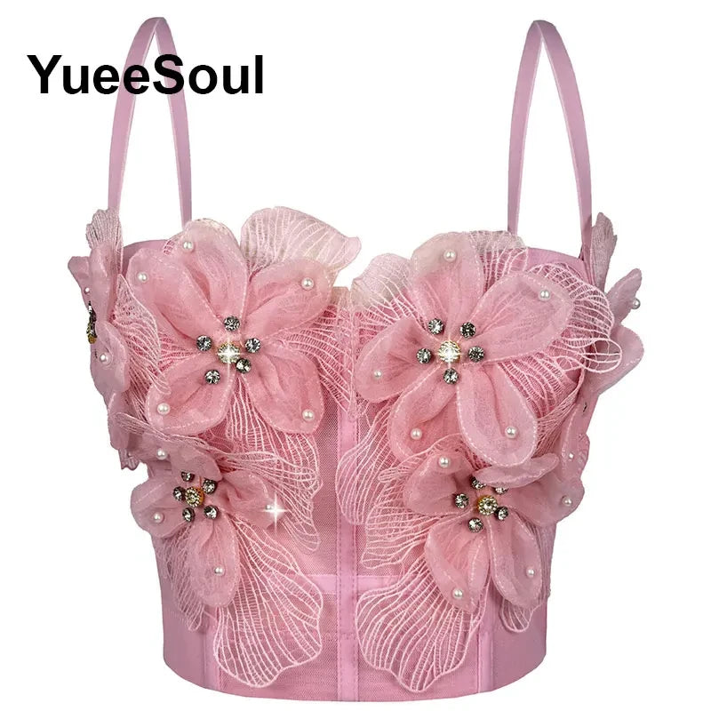 Pink Floral Y2K Corset Top